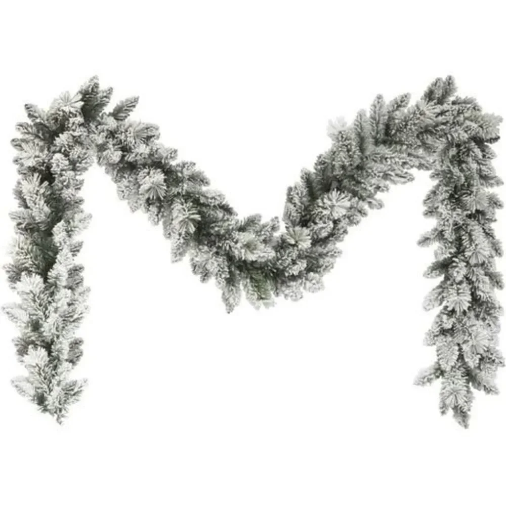 9ft artificial pine garland with lights and snow